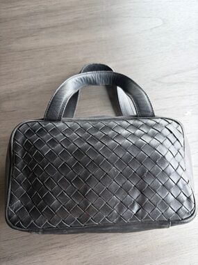 Bottega Veneta Black Leather Logo Interior with Gold Accents